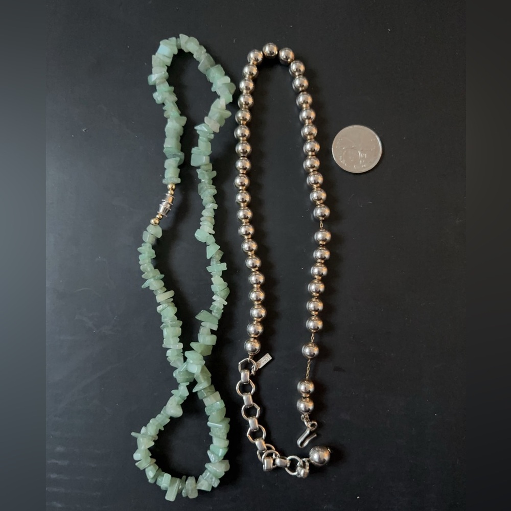 Monet big Silver color Necklace and Jade necklace